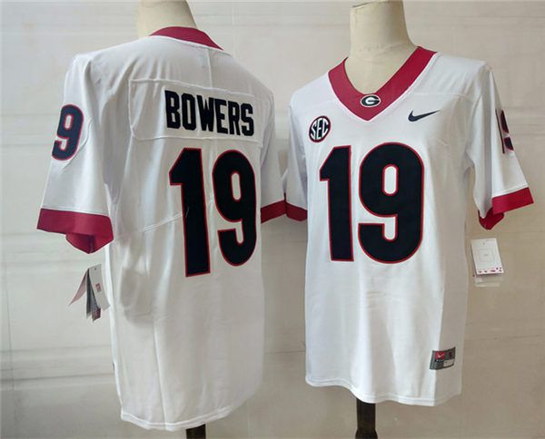 Men Georgia Bulldogs #19 Bowers White Nike 2025 NCAA Jersey
